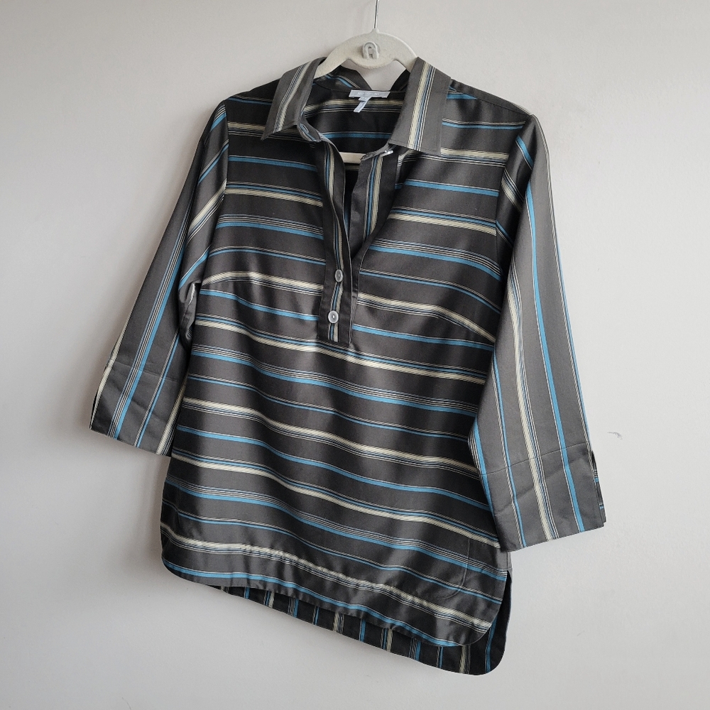 Hinson Wu Charlotte 3/4 Sleeve Variegated Satin Stripe Top Oregano Multi - Picture 4 of 7